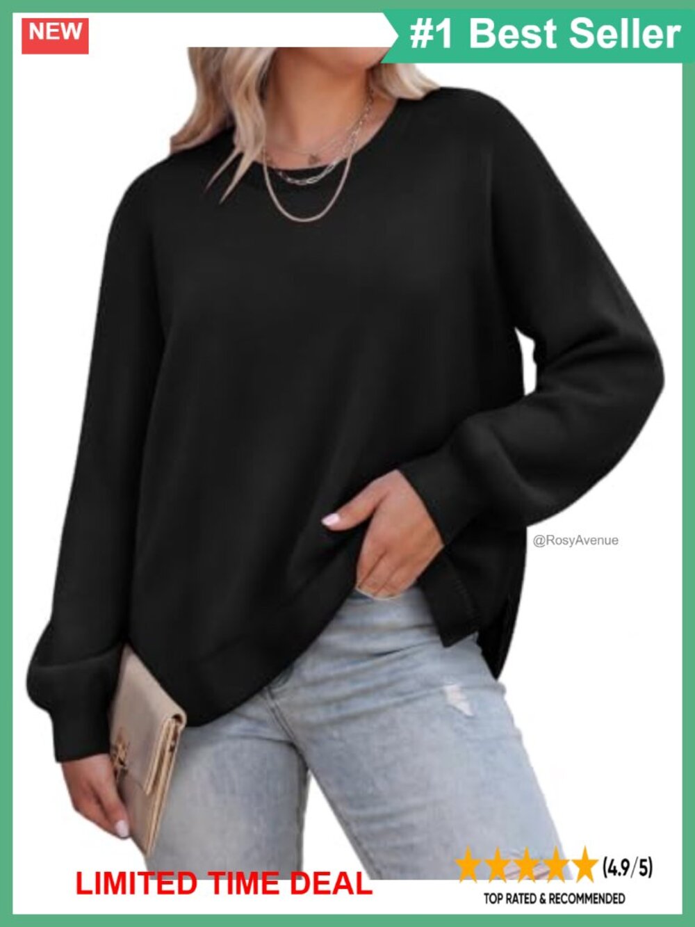Plus Size Oversized Pullover Crewneck Sweater Knit Side Split Fall Winter